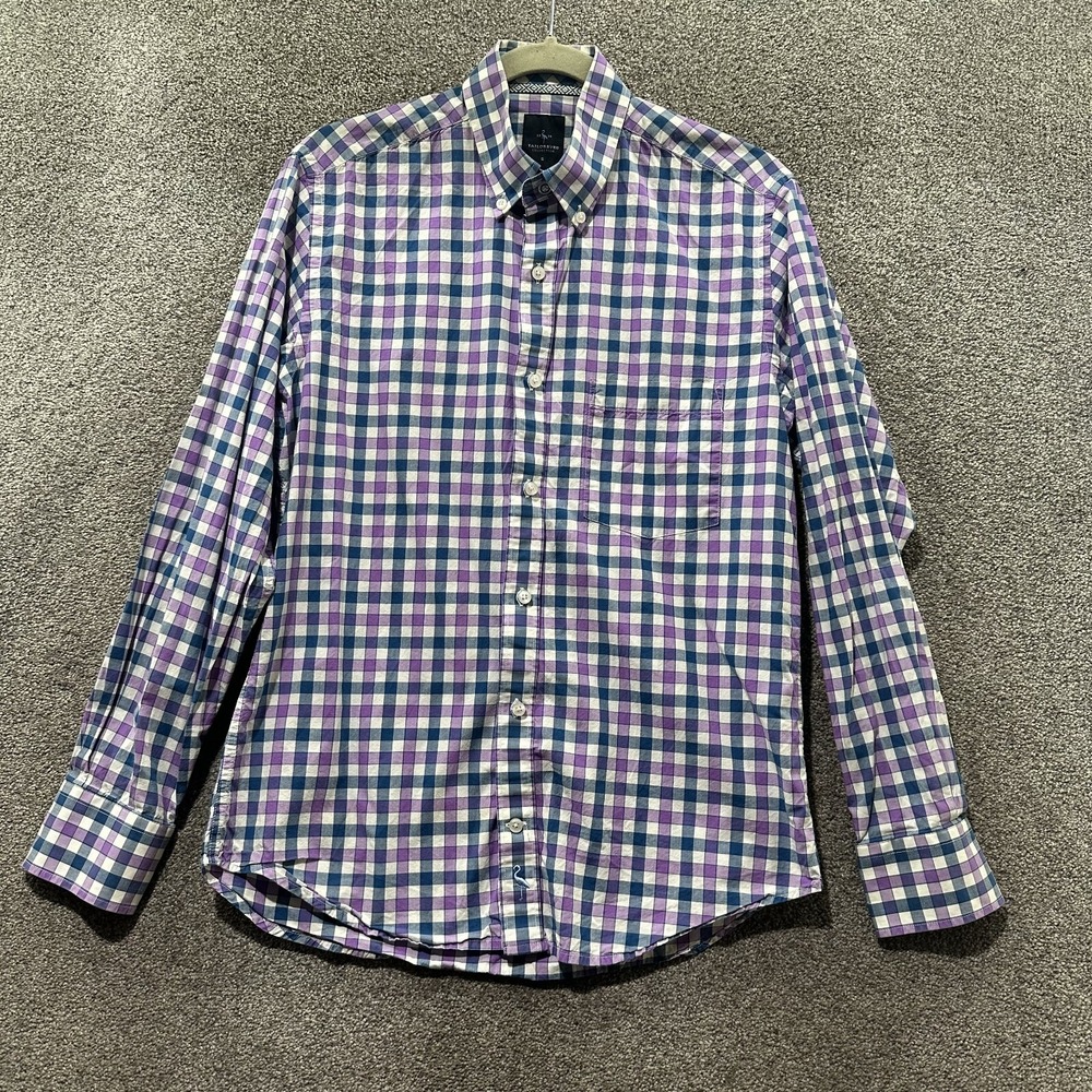 Tailorbyrd Collection Button Up Shirt Men Small Purple Plaid Long Sleeve Cotton